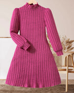 Load image into Gallery viewer, Women's bright pink knitted dress - slim design, warm and comfortable ribbed fabric, suitable for daily wear