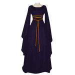 Load image into Gallery viewer, Women'S Halloween Costume Long Sleeved Round Neck Lace-Up Waist Irregular Dresses Medieval Retro Elegant Evening Dress