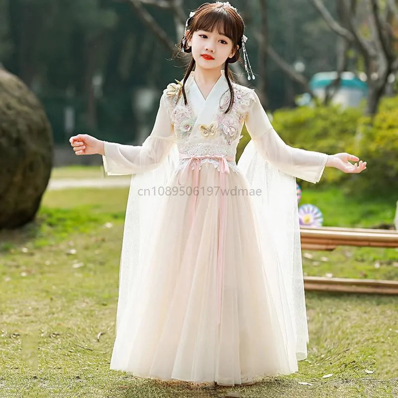 Hanfu Dress Traditional Chinese Cloth Outfit Ancient Folk Dance Stage Costumes Oriental Children Girls Fairy Princess Cosplay