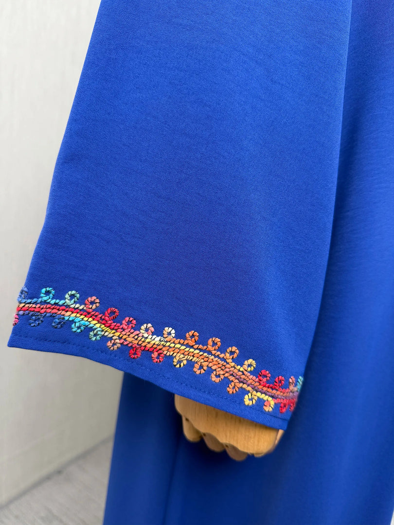 Ramadan Islamic Modest Abaya Dress for Women Ethnic Colorful Embroidery Morocco Casual Round Neck Long Robe Elegant Dubai Muslim