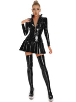 Load image into Gallery viewer, Women Sexy Glossy Pvc Leather Umbrella Dress Plus Size Shiny Latex Pleated Short Skirt Hot Porn Zipper Open Breast Exposing