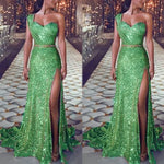 Load image into Gallery viewer, 2026 Women's Wedding Party Dress Evening Elegant Sexy Deep V Neck One Shoulder Sleeveless Sequined Long Maxi Dresses For Women