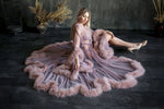 Load image into Gallery viewer, Long Bathrobe for Women Robe Sweep Train Lingerie Nightgown Pajamas Dressing Gown Luxury Feather Gowns Housecoat Tulle Nightwear