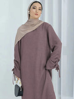 Load image into Gallery viewer, Eid Islamic Modest Dress for Women Abaya Lace-up Sleeve Morocco Casual Ramadan Vestidos Prayer Kaftan Dubai Muslim Long Robe