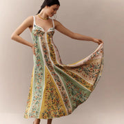 Women Elegant Sleeveless Party Dresses Casual Deep V Neck Maxi Dress Sexy Ladies  Backless High Waist Print Dress Vestidos