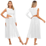 Load image into Gallery viewer, Womens Modern Lyrical Contemporary Dance Costume Cutout Round Neck Dress Side Split Sheer Mesh Dresses Performance Outfits