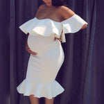 Load image into Gallery viewer, Maternity's Women Clothes Pregnancy Dresses Evening Solid Ruffles Off The Shoulder Maternity Dress Photography Summer Clothing