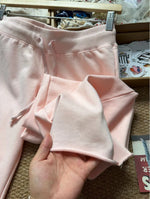 Load image into Gallery viewer, New Light Pink Drawstring Sweatpant Woman Spring Raw Hem Low Waist Straight Long Pants Casual All-match Cotton Sport Trousers