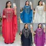 Load image into Gallery viewer, Muslim Dress for Women Loose Batwing Sleeved Beaded Long Abaya Dress Kaftan Abayas Islamic Robe Two Piece Set