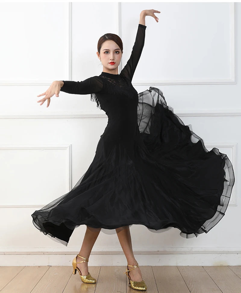 Ballroom Dancing Dresses Women Simple Black Elegant Flamenco Modern Dance Skirt Lady's Standard Waltz Ballroom Dance Dress