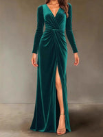 Load image into Gallery viewer, Velvet Dress for Women 2025 Autumn Winter New V-neck Slim Twist High Waist Evening Dress Sexy Solid Color Pleated A-line Dresses