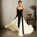 Load image into Gallery viewer, Women Evening Dress Fashion Elegant Royal Sister Slim Black And White Contrast Color Strap Dress Sexy V-Neck High Waist Dresses