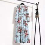 Load image into Gallery viewer, Women Long Dresses Spring Summer Casual Full Sleeve Floral geometry Printed O neck Woman Bohe Beach Party Dress Mujer Vestidos