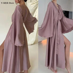 Load image into Gallery viewer, Women's Dress New Spring Summer Satin Loose Robe Sexy High Waisted Split Party Dresses Casual Multi-Color Lace Up Dress Vestidos