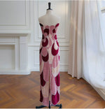 Load image into Gallery viewer, Dresses For Woman Cocktail Dress Pink Burgundy Strapless Abstract Floral Beaded Velvet Midi Gown  Vestidos De Fiesta Elegantes