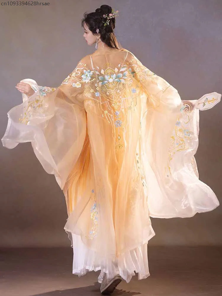 Chinese Dress For Women Ancient Traditional Embroidery Yellow Pink Hanfu Carnival Fairy Cosplay Costume Hanfu Dress
