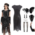 Load image into Gallery viewer, 1920s Dresses for Women Flapper Dress Lace Fan Feather Headband Sequins Beads Fringes 20s Accessories Vintage Mafia Costume