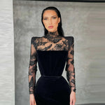 Load image into Gallery viewer, Elegant Black Formal Women Evening Dresses Classic Modern High Collar Prom Gowns Lace Long Sleeves Vestidos De Noches Customized