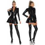 Load image into Gallery viewer, Women Sexy Glossy Pvc Leather Umbrella Dress Plus Size Shiny Latex Pleated Short Skirt Hot Porn Zipper Open Breast Exposing