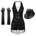 Load image into Gallery viewer, Women Modern Dance Dress Performance Costume Shiny Sequins Sleeveless Latin Jazz Tango Salsa Dance Leotard Bodysuit Dress Outfit