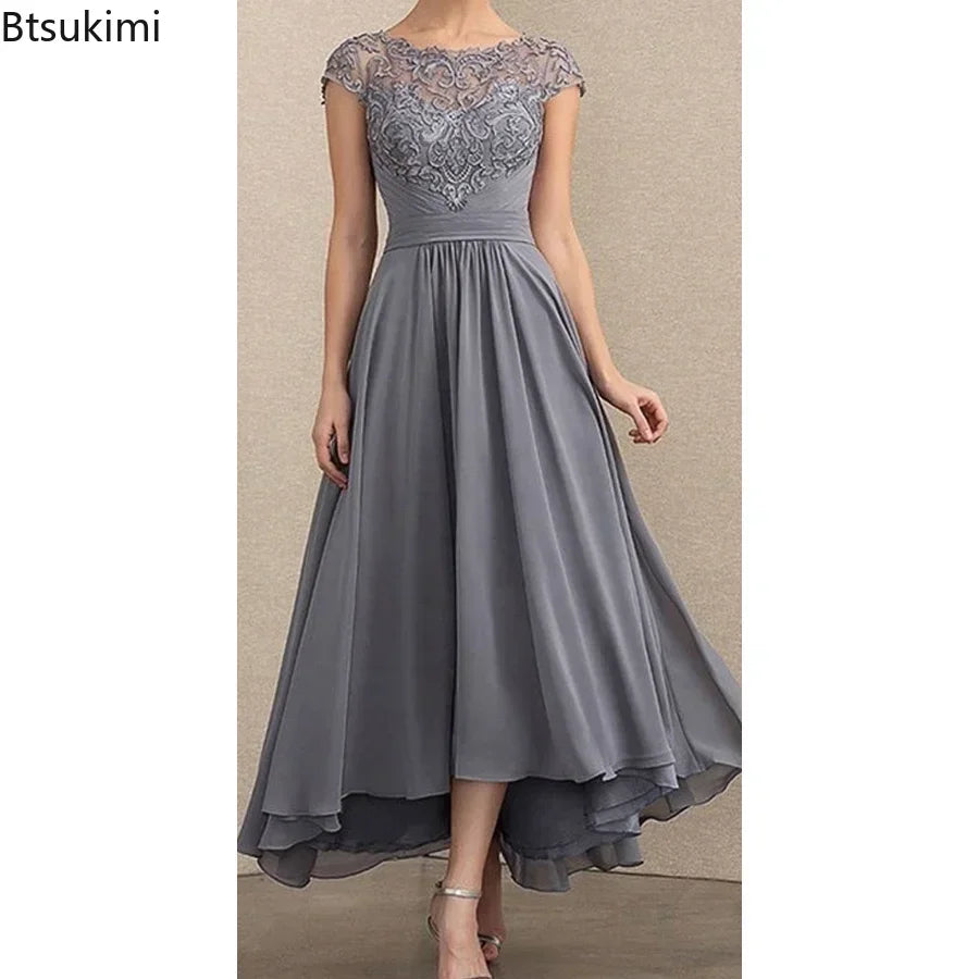 2026 Women's Elegant Evening Dresses O-Neck Sleeveless A-LINE Lace Chiffon Long Dresses Simple Prom High Waist Dress Female Robe