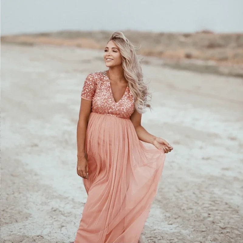 Maternity Dress Women Pregnants Sexy Photography Props Short Sleeve Solid Lace Long  Art Photo  Clothes