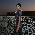 Load image into Gallery viewer, Dot Printed Dresses For Women Fashion Sexy Streetwear Short Sleeves Sheath Turn Down Collar V-Neck Long Vestidos Robes Female