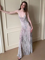 Load image into Gallery viewer, Women's Leopard Print Long Maxi Dress Halter Neck Plunge Front Tiered Ruffle Mermaid Skirt Elegant Party Cocktail Daily Gowns