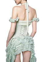 Load image into Gallery viewer, Women Ruffles Draped Dress Three Piece Sets Sexy Halter Neck Folds Ruffled Dress+Lace-up Corset Top+Shorts Suits Party Cocktail
