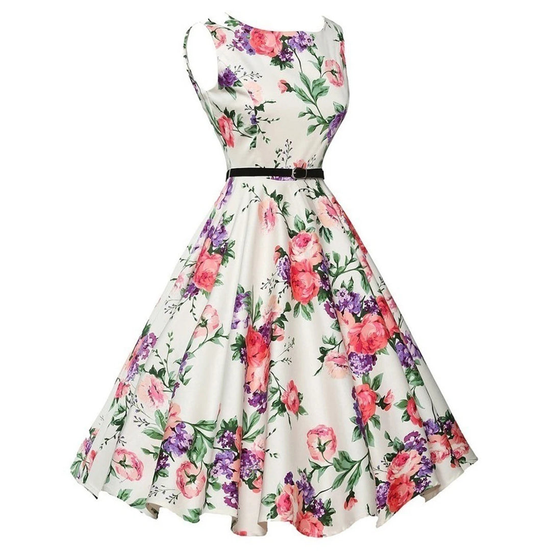 Women Dress Vintage Robe Audrey Hepburn Rockabilly Retro Sleeveless Print Party dresses Summer Vestidos
