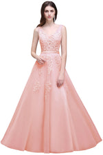 Load image into Gallery viewer, Women Burgundy Evening Dress Lace Appliques Tulle V-Neck Sexy Backless Prom Dresses A-Line Floor-Length Sleeveless Party Vestido