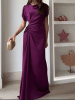 Load image into Gallery viewer, Casual O-neck Draped Gowns Dress Elegant Hight Waist Slim Fit Evening Dress Vestidos  Women Fashion Temperament Solid Long Dress