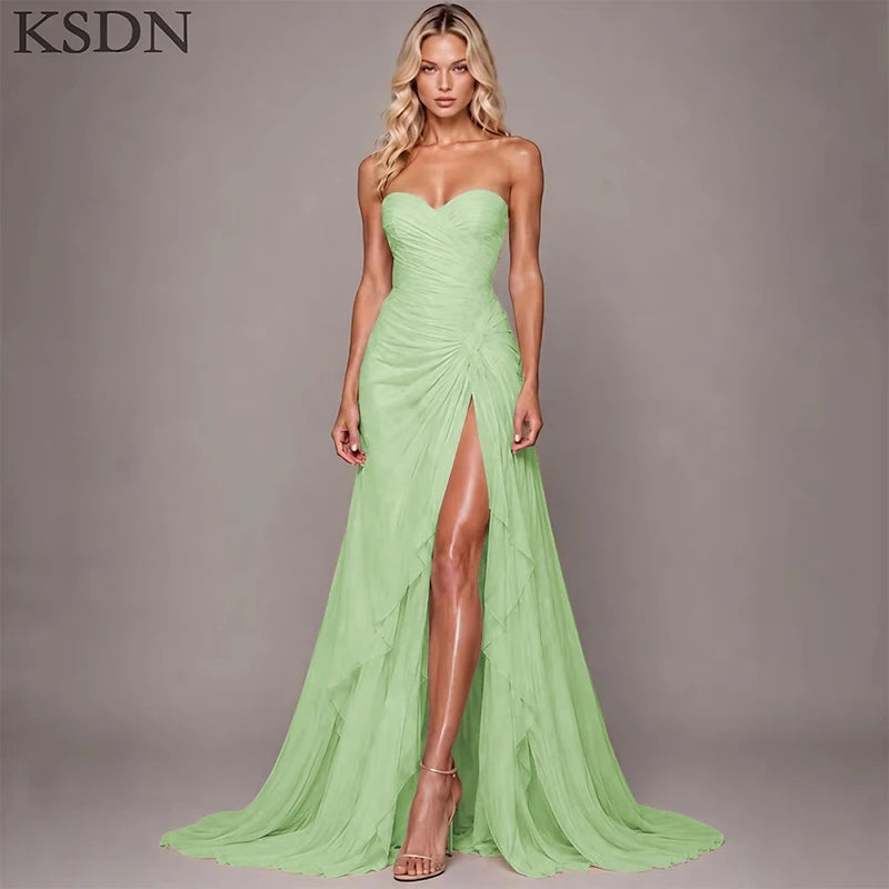 Elegant Women Evening Dresses for Women Luxury Chiffon Chapel Train Gowns Side Slit Sleeveless Wedding Long Dress Vestidos