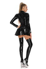 Load image into Gallery viewer, Women Sexy Glossy Pvc Leather Umbrella Dress Plus Size Shiny Latex Pleated Short Skirt Hot Porn Zipper Open Breast Exposing