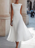 Load image into Gallery viewer, Women Draped Cowl Neck Sleeveless Waist Ruched Midi Dress Elegant Formal Wedding Guest Swing Dress
