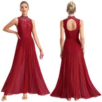 Load image into Gallery viewer, Womens Lyrical Dance Dresses Mock Neck Wide Hemline Shiny Rhinestones Maxi Dress Sleeveless Modern Contemporary Leotard Dresses