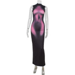 Load image into Gallery viewer, Body Print Dresses For Women Fashion Sexy Tank Streetwear Sleeveless O-Neck Sheath Hip Wrap Long Vestidos Robes Female Clubwear