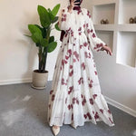 Load image into Gallery viewer, Muslim Women's Dress Casual Fashion Middle Eastern Chiffon Round Neck Tie-Dye with Belt Long Temperament Elegant Arab Dress