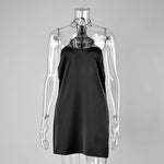 Load image into Gallery viewer, Linad Sexy High Waist Lace Mini Halter Dress Women 2026 Summer Black Satin Slim Party Dresses Elegant Silk Pencil Dress Female