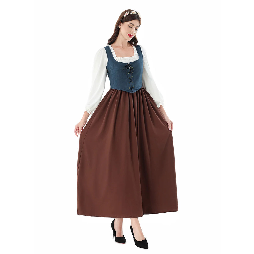 Women Medieval Dress Renaissance Retro 1860s Tavern Maid Cosplay Strap Waist Dress Halloween Oktoberfest Beer Party Costume