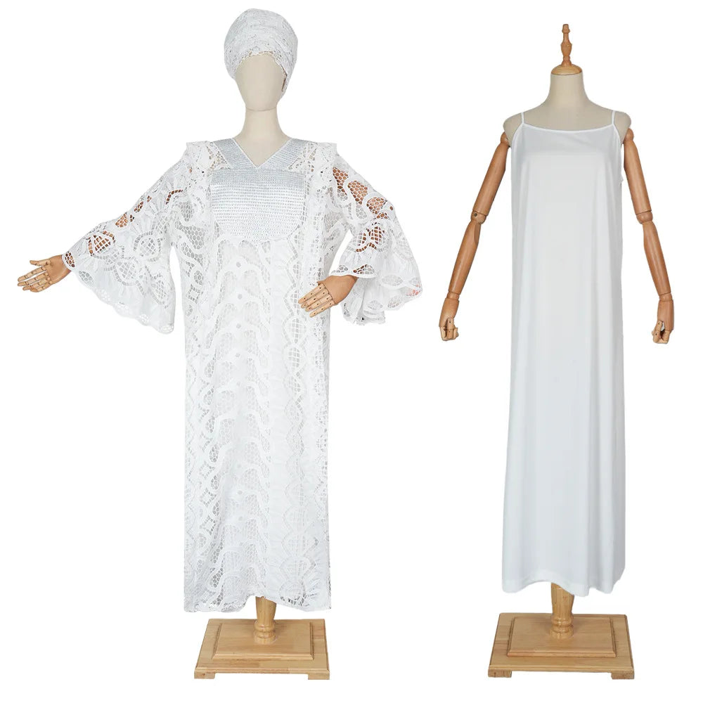 Elegant African Dresses for Women Muslim Fashion Boubou Abayas Robe Dashiki Ankara Lace Outfits Evening Gown Kaftan Maxi Dress