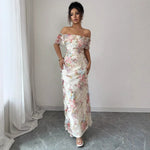 Load image into Gallery viewer, Women's Dresses Elegant and Romantic Ruffled Dress Ladies Sexy Off-the-Shoulder Fitted Mesh Floral Dress Party Gown for Female