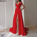 Load image into Gallery viewer, 2026 Women's Elegant Party Evening Dresses Sexy V-neck Ruffle Solid Mid Waist Temperament Maxi Dress Prom Dresses Vestidos Femme