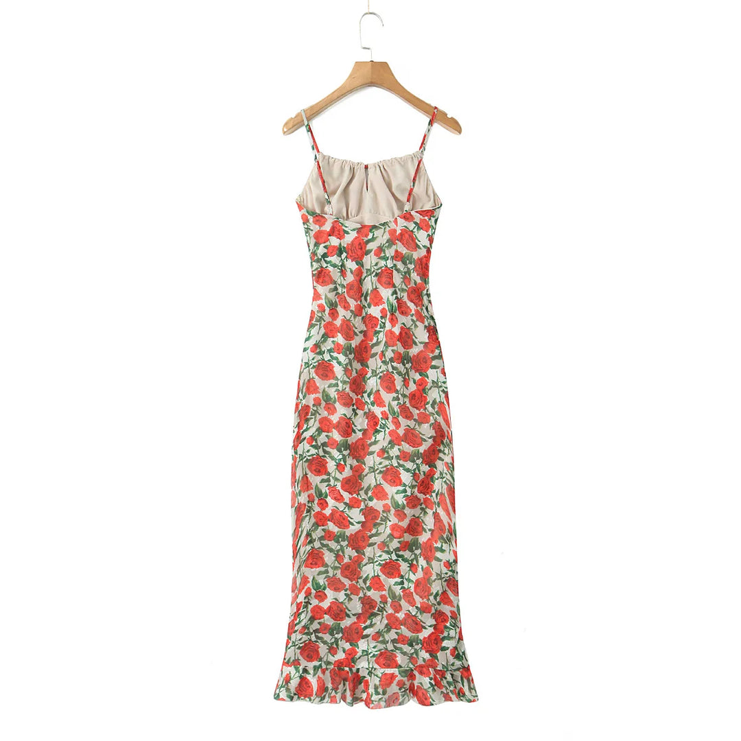 Midi dresses for women 2025 Summer bodycon dresses sexy vintage clothes dress elegant black dress front tie vintage floral dress