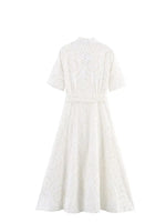 Load image into Gallery viewer, HH Women's Fashion Dress White Turn Down Collar Short Sleeve Bow Lace-Up Single-Breasted Female Summer Embroidery Long Dress