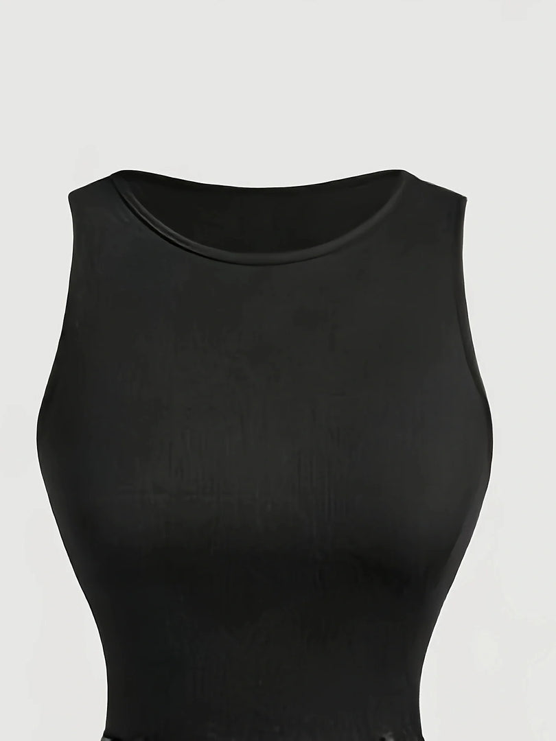 New Style Women's Dress, Professional Wear, Work Attire, Slim-Fit Dress, French Style, Elegant, Preppy Style, Sleeveless, Puffy Skirt, Long Dress, Solid Color, Women's Dress, Belt Not Included