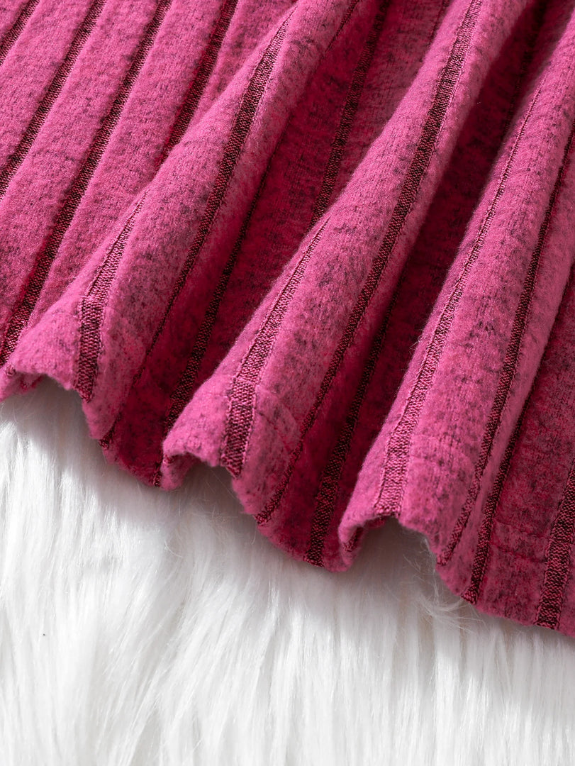 Women's bright pink knitted dress - slim design, warm and comfortable ribbed fabric, suitable for daily wear