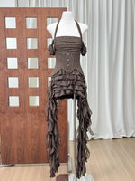 Load image into Gallery viewer, Women Ruffles Draped Dress Three Piece Sets Sexy Halter Neck Folds Ruffled Dress+Lace-up Corset Top+Shorts Suits Party Cocktail
