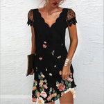 Load image into Gallery viewer, Elegant Dresses for Women V Neck Lace Sleeves Short Dress Women Spring Summer Sexy Ladies Short Sleeve Black Party Dress 2022