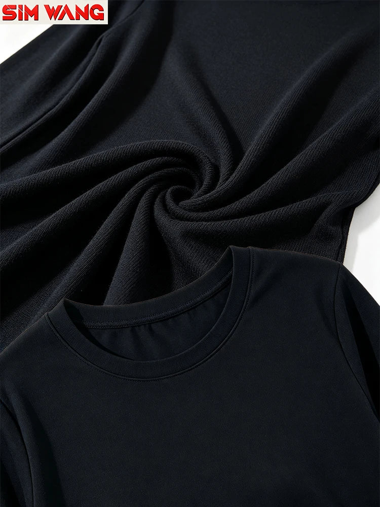 Long-Sleeved Dress for Women. Loose Round-Neck Long-Style Solid-Color Basic Home-Style Casual Dress.